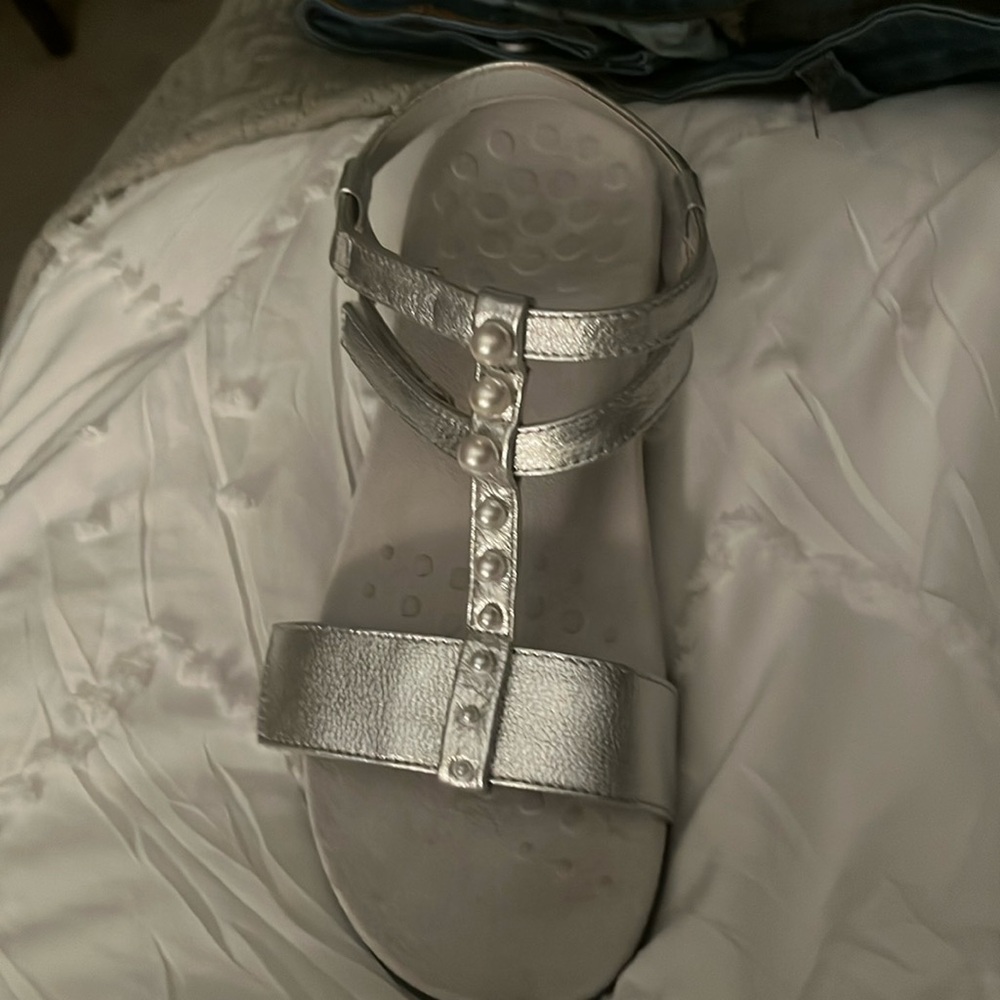 Never worn Silver & Pearl leather sandals